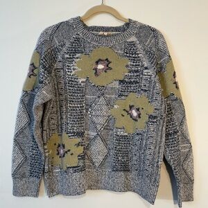 Mystree Floral Cable Knit Sweater Warm Blue Green